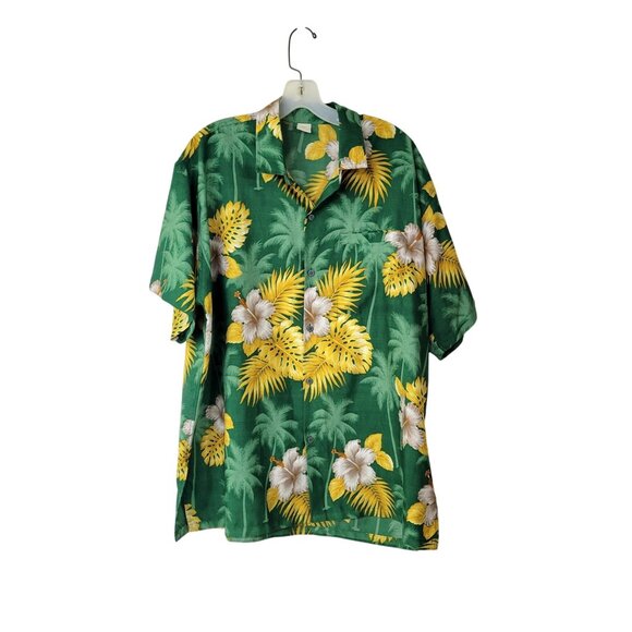 Vintage Hibiscus and Palm Trees Silky Hawaiian Shirt - Picture 1 of 3
